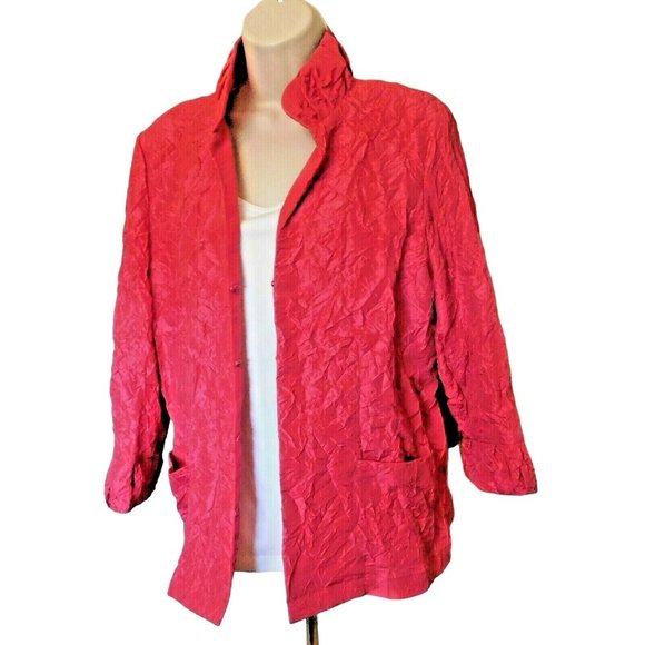 Chico's Jackets & Blazers - Chico's 2 Jacket 12 L Pink Fuchsia Crinkled Fabric 3/4 Sleeve Polyester Nylon
